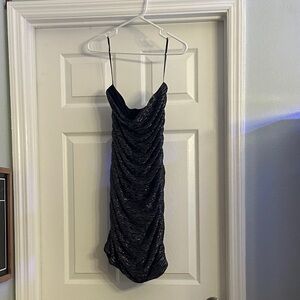 Express Black Shimmer Ruched Mini Dress